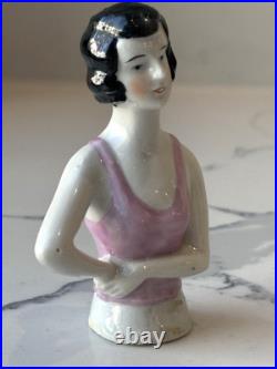 Antique German Porcelain Pin Cushion Half Doll 3+ RARE Vintage Collectible Gift