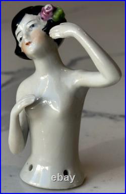 Antique German Porcelain Pin Cushion Half Doll 3 RARE Vintage Collectible Gifts