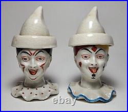 Antique German Porcelain Whimsical Clown Harlequin Jars Cups