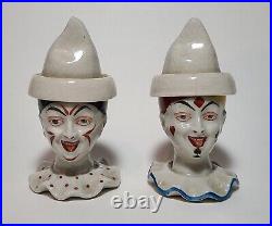 Antique German Porcelain Whimsical Clown Harlequin Jars Cups