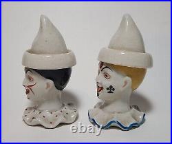 Antique German Porcelain Whimsical Clown Harlequin Jars Cups