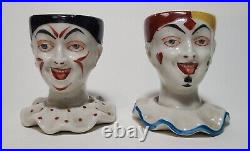 Antique German Porcelain Whimsical Clown Harlequin Jars Cups