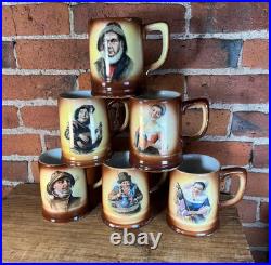 Antique German Portrait Mugs Set of 6 Vintage Tavern Character Beer Steins