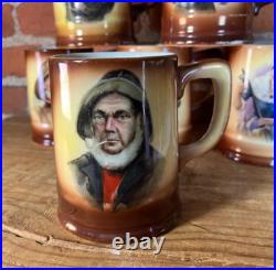 Antique German Portrait Mugs Set of 6 Vintage Tavern Character Beer Steins
