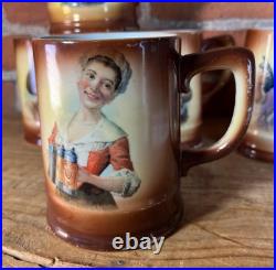 Antique German Portrait Mugs Set of 6 Vintage Tavern Character Beer Steins