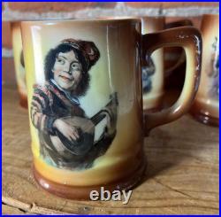 Antique German Portrait Mugs Set of 6 Vintage Tavern Character Beer Steins