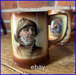 Antique German Portrait Mugs Set of 6 Vintage Tavern Character Beer Steins