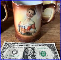 Antique German Portrait Mugs Set of 6 Vintage Tavern Character Beer Steins