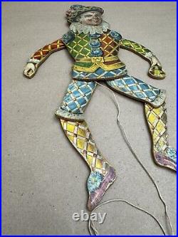 Antique German Pull String Clown Jester Jumping Jack Litho Paper On Wood Vintage Antique German Pull String Clown Jester Jumping Jack Litho Paper On Wood Vintage