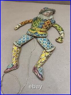 Antique German Pull String Clown Jester Jumping Jack Litho Paper On Wood Vintage Antique German Pull String Clown Jester Jumping Jack Litho Paper On Wood Vintage