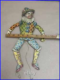 Antique German Pull String Clown Jester Jumping Jack Litho Paper On Wood Vintage Antique German Pull String Clown Jester Jumping Jack Litho Paper On Wood Vintage