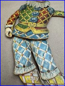 Antique German Pull String Clown Jester Jumping Jack Litho Paper On Wood Vintage Antique German Pull String Clown Jester Jumping Jack Litho Paper On Wood Vintage