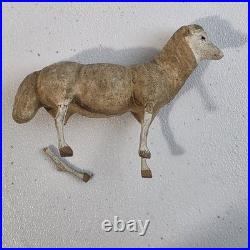 Antique German Putz Christmas Nativity Stick Leg Composition Sheep Herd Of 5 Vtg