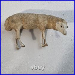 Antique German Putz Christmas Nativity Stick Leg Composition Sheep Herd Of 5 Vtg
