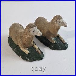 Antique German Putz Christmas Nativity Stick Leg Composition Sheep Herd Of 5 Vtg