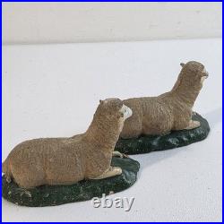 Antique German Putz Christmas Nativity Stick Leg Composition Sheep Herd Of 5 Vtg