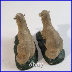 Antique German Putz Christmas Nativity Stick Leg Composition Sheep Herd Of 5 Vtg