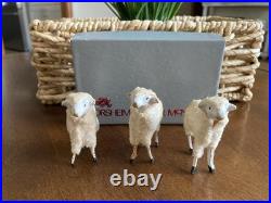 Antique German Putz Wood Sheep Stick Leg Flocked Sheep Lot Of 3