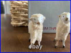 Antique German Putz Wood Sheep Stick Leg Flocked Sheep Lot Of 3