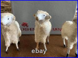 Antique German Putz Wood Sheep Stick Leg Flocked Sheep Lot Of 3