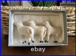 Antique German Putz Wood Sheep Stick Leg Flocked Sheep Lot Of 3