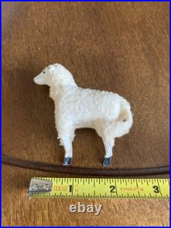 Antique German Putz Wood Sheep Stick Leg Flocked Sheep Lot Of 3