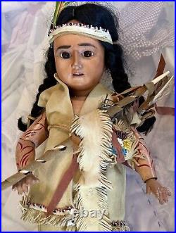 Antique German Rare 16 American Indian Doll With Tattooed Arms All Original