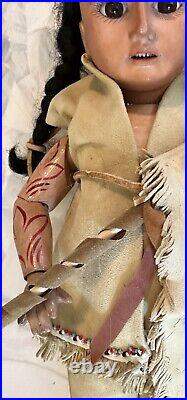 Antique German Rare 16 American Indian Doll With Tattooed Arms All Original