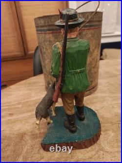 Antique German Räuchermann Smoking Man Hunter with Dog. Hand Carved. Early 1900s