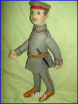 Antique German, STEIFF Military uniformed Soldier, button-in-ear doll EXCELLENT