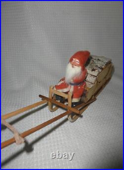 Antique German Santa Log Sleigh Candy Container 11.5 Original Reduced
