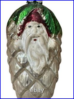 Antique German Santa On A Pinecone Ornament Christmas Blown Glass Vintage