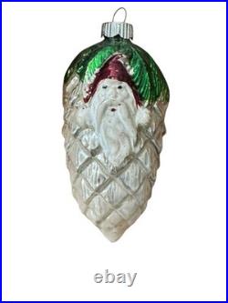 Antique German Santa On A Pinecone Ornament Christmas Blown Glass Vintage
