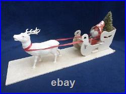 Antique German Santa Sleigh & Reindeer Christmas Display 12.5