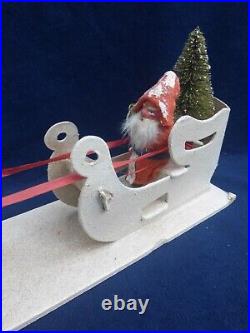 Antique German Santa Sleigh & Reindeer Christmas Display 12.5