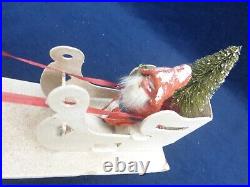 Antique German Santa Sleigh & Reindeer Christmas Display 12.5