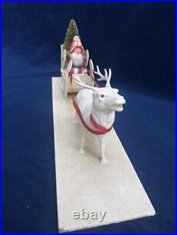 Antique German Santa Sleigh & Reindeer Christmas Display 12.5