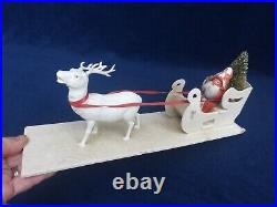 Antique German Santa Sleigh & Reindeer Christmas Display 12.5