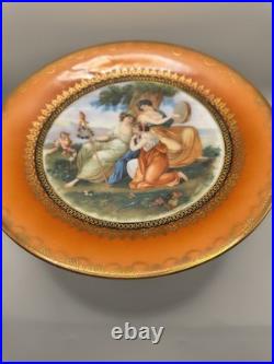 Antique German Saxe Porcelain Pedestal Cake Stand Tazza Mythological Maidens