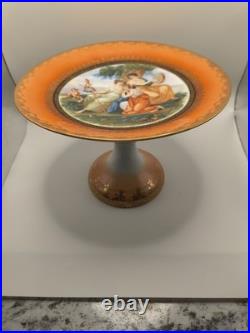 Antique German Saxe Porcelain Pedestal Cake Stand Tazza Mythological Maidens