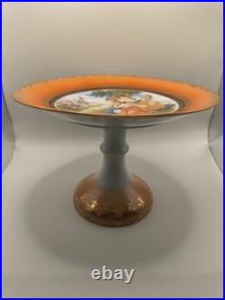 Antique German Saxe Porcelain Pedestal Cake Stand Tazza Mythological Maidens