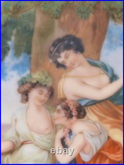 Antique German Saxe Porcelain Pedestal Cake Stand Tazza Mythological Maidens