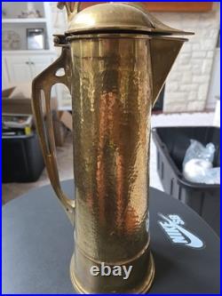 Antique German Secessionist Brass Wine Flagon Pitcher Arts Nouveau Vintage