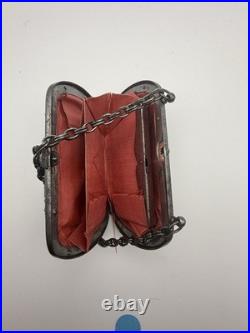 Antique German (Silesian) Iron Wirework Purse with Green Fabric & Chain Handle