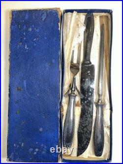 Antique German Silver Plated Carving Set Knife Fork Sharpener Original Box