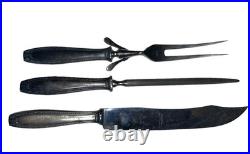 Antique German Silver Plated Carving Set Knife Fork Sharpener Original Box