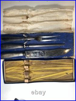 Antique German Silver Plated Carving Set Knife Fork Sharpener Original Box