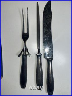 Antique German Silver Plated Carving Set Knife Fork Sharpener Original Box Antique German Silver Plated Carving Set Knife Fork Sharpener Original Box
