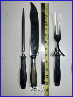 Antique German Silver Plated Carving Set Knife Fork Sharpener Original Box