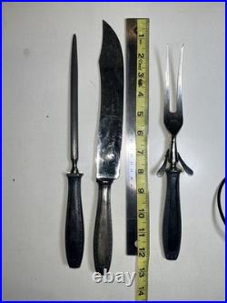 Antique German Silver Plated Carving Set Knife Fork Sharpener Original Box